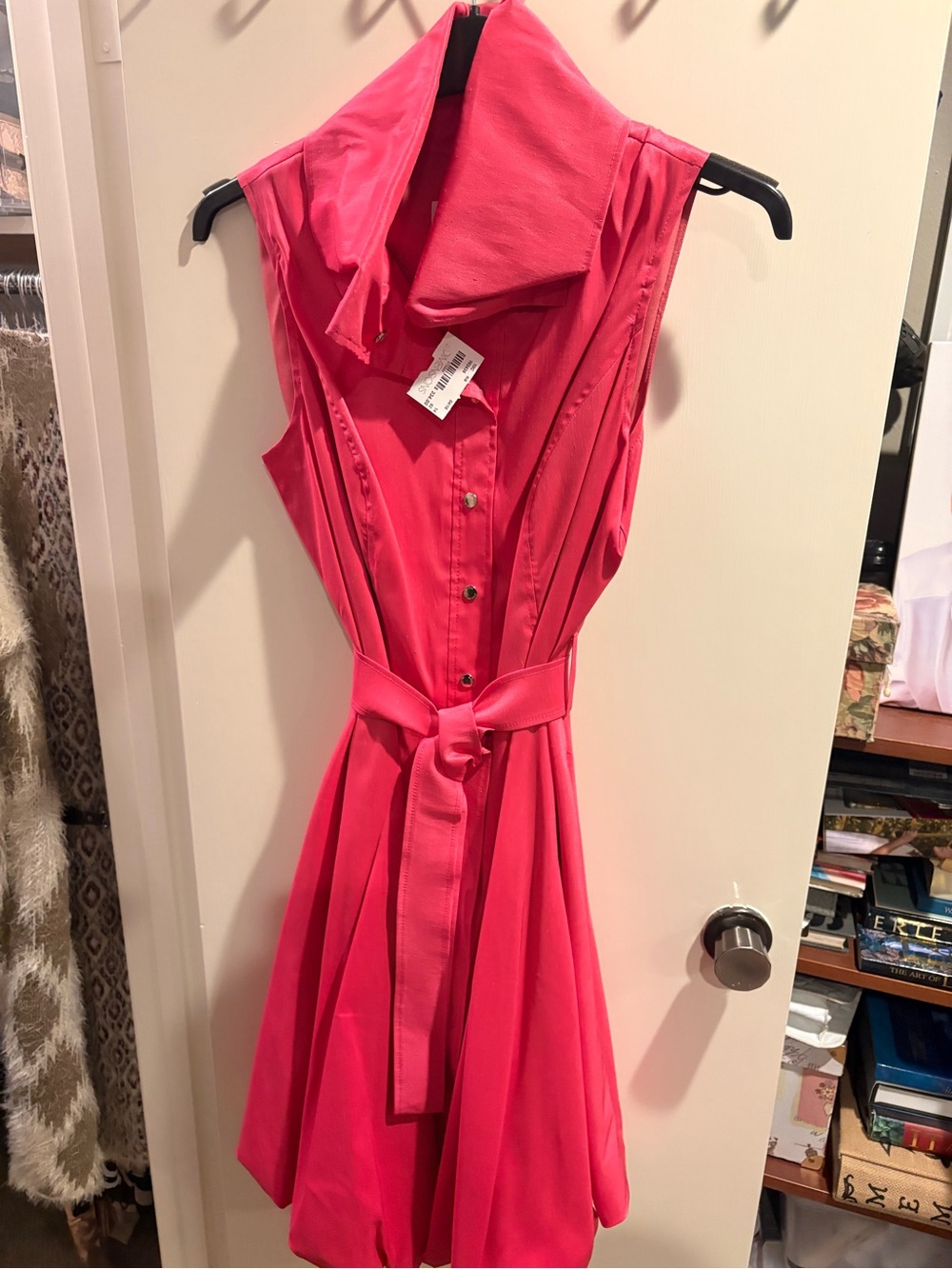 Joseph Ribkoff Bright Pink Sleeveless Shirt Dress with Tie Belt
